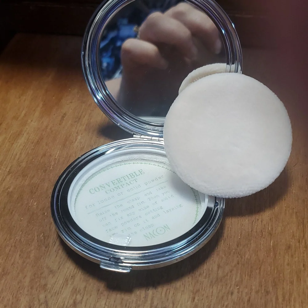 Black Compact Mirror with Silver Butterflies